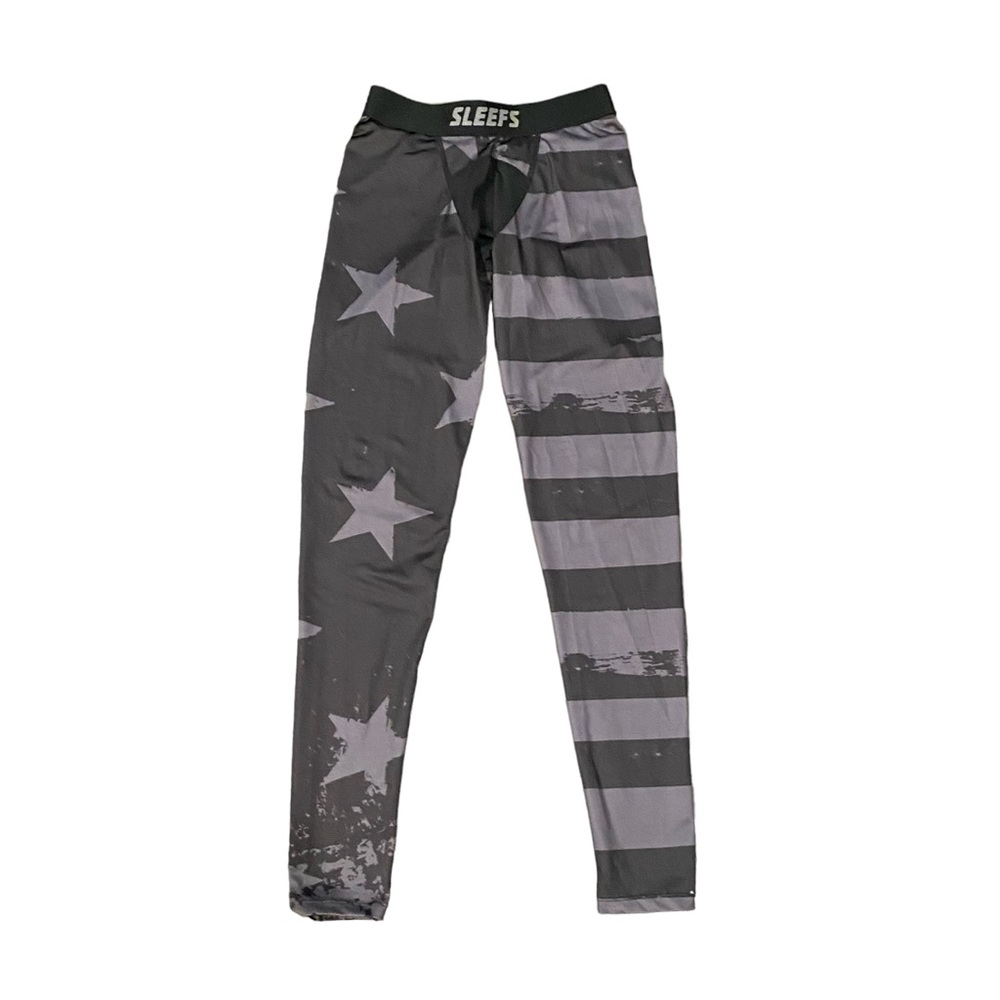 Sleefs Compression Tights Mens Gray &‎ Black Stars & Stripes Size Small